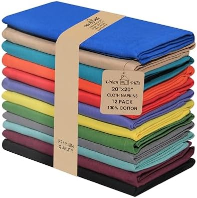Urban Villa Cloth Napkins Cotton 20x20 (Set of 12) Multi by CottonTrends