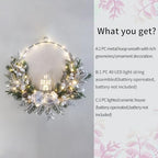 prelit Christmas Hoop Wreath with Lighted House,Farmhouse Winter Wreath with Lights,16inch Silver White Christmas Wreath for Front Door, Winter Xmas Holiday Porch Decor,Modern Mantel Decoration Gift - Image 2