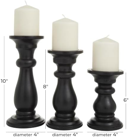 Deco 79 Mango Wood Decorative Candle Holder Turned Style Pillar Candle Stand, Set of 3 Candlestick Holder 10", 8", 6"H, Black - Image 6