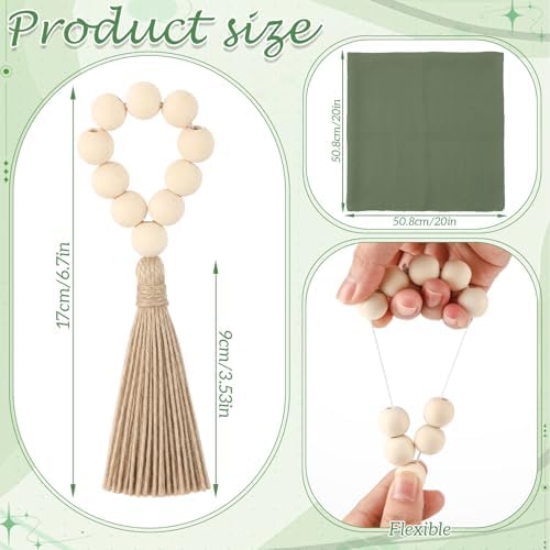 Cheesecloth Napkins with Wooden Bead Napkin Rings Set, 12 Gauze Cloth 20x20 Inch Dinner Napkins and 12 Boho Wood Bead Napkin Ring Holders for Wedding, Baby Shower, Bridal Shower(Green) - Image 2