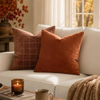 MIULEE Fall Burnt Orange Plaid Euro Throw Pillow Covers 24x24 Set of 2 - Image 3
