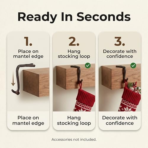 Lulu Decor,100% Cast Iron 8" Brown Straight Branch Stocking Holder for mantle Holds Up to 9 lbs Low Profile Design with Rubber Grip Ideal for Christmas Stockings Garland Holder Antler shape (Set of 2) - Image 4