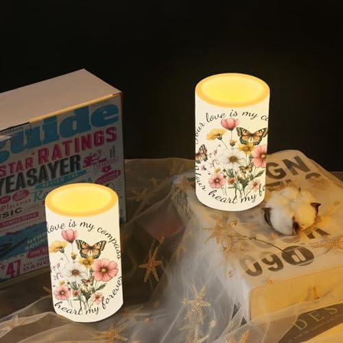 Butterfly Flowers Flickering Flameless Candles Mothers Day Candles Battery Operated Candles with Remote Control Color Changing LED Pillar Candles Your Love is My Compass Decorations for Home - Image 6