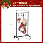 ELYKEN Christmas Stocking Holder Stand for Floor, Free Standing Stocking Rack with 4 Removable Hooks, Heavy Duty Metal Small Xmas Stocking Stand with Adjustable Feet, Black - Image 3