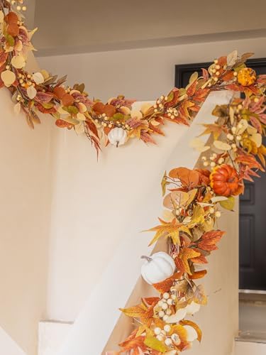 Thanksgiving Decorations - Clycaloor 6.8FT Fall Garland Maple Leaf, Artificial Autumn Hanging Vine Garland Thanksgiving Decor for Home Wedding Fireplace Party Christmas Halloween - Image 5