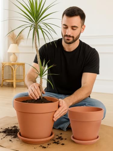 INGOFIN Terracotta Pot with Saucer 10&12 Inch - Ceramic Clay Pot for Plants with Drainage Hole, Large Terra Cotta Flower Planter with Tray for Indoor Outdoor Plants - Image 7