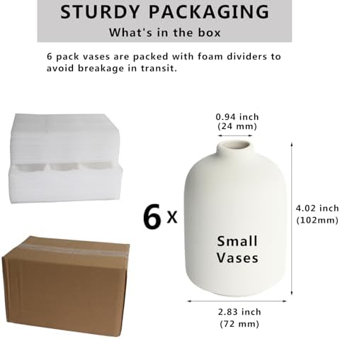 YANLING Small White Vase for Decor, 6 Pack Ceramic Vases for Pampas Grass - Image 2