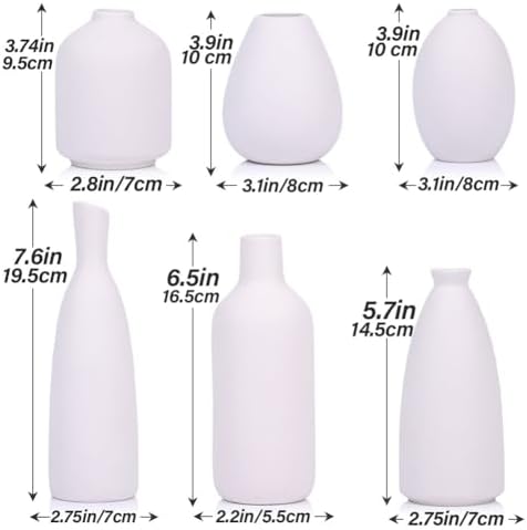 White Ceramic Vase Set of 6, Modern Boho Vases for Dry Flowers, Small White Vases for Decor, White Small Vases for Centerpieces in Bulk, Mini Small Flower Vases for Wedding Home Table Party Decor - Image 2
