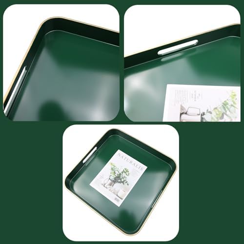 Green Square Decorative Tray with Handles, 13"*13" Versatile Serving Tray for Coffee Table, Ottoman, Ideal for Serving, Displaying, Organizing - Image 4