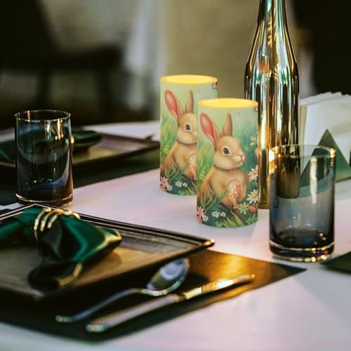 Easter Decorations Indoor Candles with Rabbit Daisy Flameless Candles with Remote and Timer 2 Pack Battery Operated Easter Themed LED Candles for Festival Gift Home Room Decor Green - Image 5