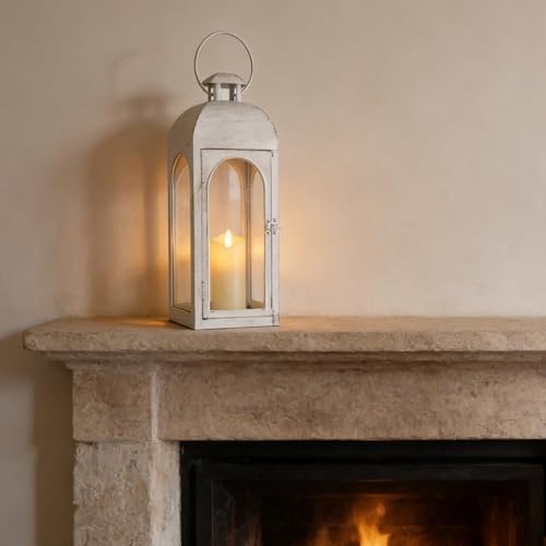 Lantern Decorative Indoor & Outdoor, 16.25'' Large Hanging Candle Lanterns, Metal Decorative Candle Lanterns, Waterproof Hanging Lantern for Porch Patio Wedding Home (White) - Image 5