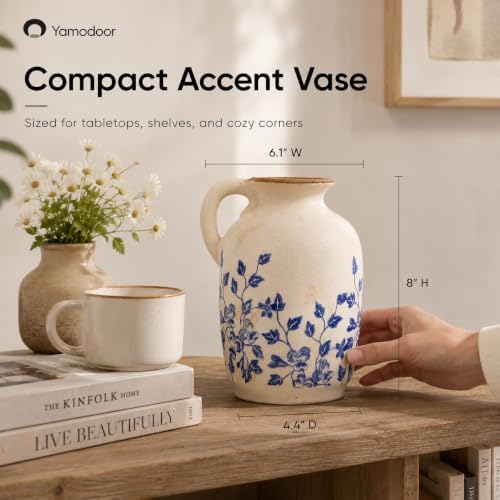 Blue and White Pitcher Vases for Flower,Chinoiserie Ceramic Vase Home Decor - Image 2
