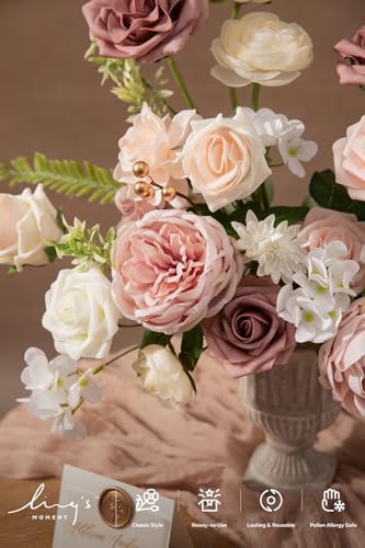 Ling's moment Artificial Pink Flowers Combo, Dusty Rose & Blush, Grand - Image 3