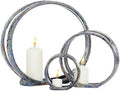 Deco 79 Ceramic Decorative Candle Holder Pillar 3 Plate Candle Stand, Set of 3 Candlestick Holder 13", 9", 6"H, Silver by Unknown