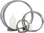 Deco 79 Ceramic Decorative Candle Holder Pillar 3 Plate Candle Stand, Set of 3 Candlestick Holder 13", 9", 6"H, Silver by Unknown