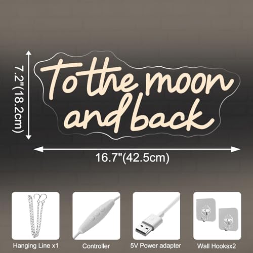 To the Moon and Back Neon Sign, Warm White LED Light for Bedroom Dimmable - Image 3