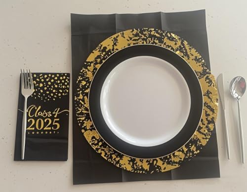 Black and Gold Placemats Set of 100 Disposable Gold Doilies Charger Round Metallic Glitter Foil Pressed Dining Table Decoration Centerpieces for Party Wedding Birthday - Image 3