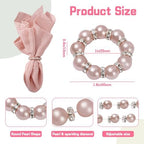 JarThenaAMCS 100Pcs Rose Gold Pearl Napkin Rings Stretched Pearl Beaded Napkin Holder Buckles Pearls Rhinestone Dinner Table Ring for Wedding Birthday Valentine's Day, 1.6 Inch - Image 2