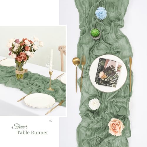 12 Pack Sage Green Cheesecloth Table Runner,20x120 in Table Runner - Image 4