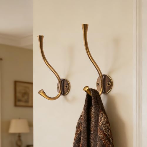 SAILING 3 Pack Coat Hooks - Antique Brass Coat Hooks Decorative Wall Hooks for Bathroom Living Room Bedroom Hanger for Robe Dressing Room Fitting Room - Image 5