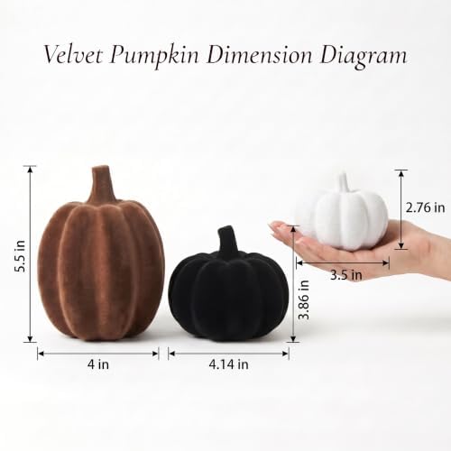 White Black Brown Flocked Pumpkins, Resin Pumpkin Modern Thanksgiving Decor - Image 2