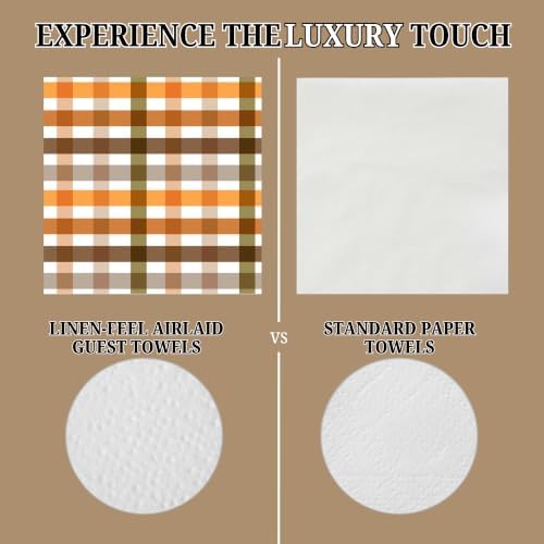Autumn Gingham Cocktail Napkins Printed Airlaid Linen-Feel Disposable Hand Towels for Thanksgiving Fall Holiday Party Buffet & Dinner(80Pack) - Image 4