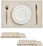 Leetaltree Beige White Placemats Set of 16 - Heat Resistant Non-Slip Place mats for Dining Table, Washable Durable PVC Vinyl Woven Table Mats(Beige White, 16) by Leetaltree-ArtatEveryTable