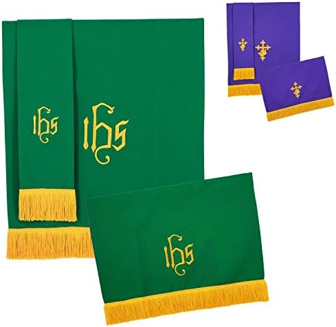 GraduatePro Set of 3 Reversible Parament Set Light Green Purple with Embroidered Cross IHS by GraduatePro%C2%AE