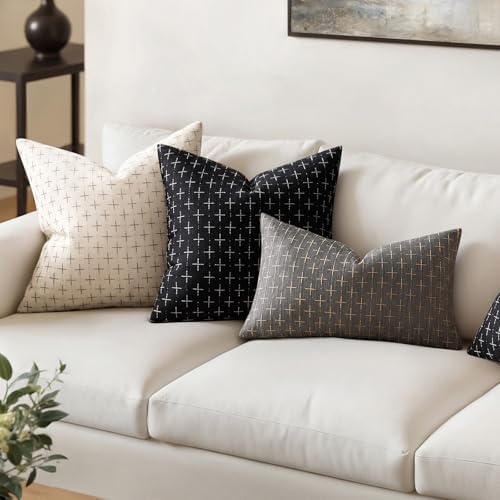 MIULEE Pack of 2 Decorative Burlap Linen Throw Pillow Covers Modern Farmhouse Vintage Pillowcase Rustic Woven Textured Cushion Cover for Sofa Couch Bed 22x22 Inch Black - Image 4