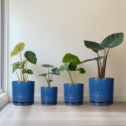 Eightpot 8 Inch Planter, Ceramic Plant Pots with Drainage Hole and Tray, Round Flower Pots for Indoor Plants Outdoor, Boho Planter, Decorative Pot for Plants, Plant Lover Gifts, House Decor, Blue - Image 7