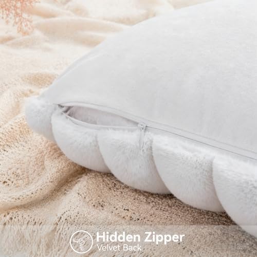 Faux Fur Decorative Throw Pillow Covers 20x20 Set of 2, White - Image 4