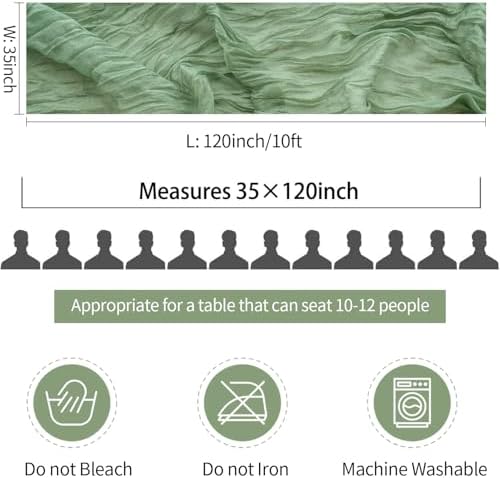 12 Pack Sage Green Cheesecloth Table Runner 35x120 Inch, 10Ft Boho Sheer Gauze Table Runner Cheese Cloth Runner for Wedding Baby Shower Birthday Home Decor Garden Farmhouse - Image 6