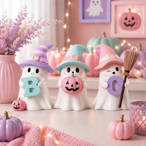 3 Pcs Pastel Halloween Ghost Figurines 4" Resin Halloween Decor by ShinyRelief