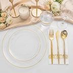 MirthMood 210Pcs Clear and Gold Plastic Dinnerware Set for 30 Guests - Image 2