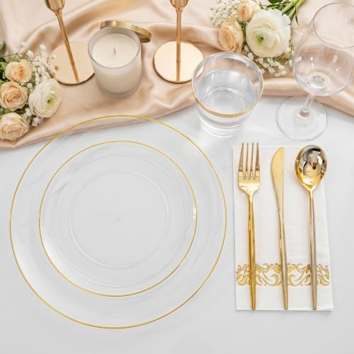MirthMood 210Pcs Clear and Gold Plastic Dinnerware Set for 30 Guests - Image 2