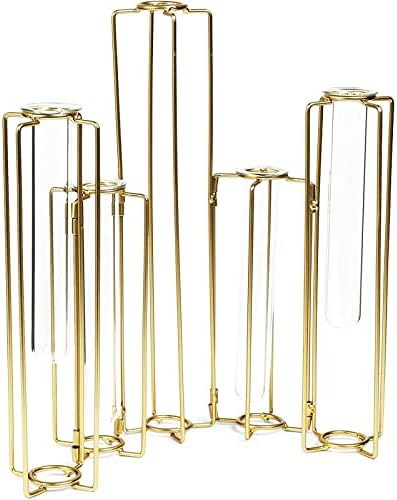 Juvale 6-Pack Metal Hinged Bud Vases Stand - 14 x 11.8 in, Gold, Modern - Lantern Centerpieces, Tulipiere & Flower Stick Holder with Metal & Glass Test Tube Floral Vases - Image 2