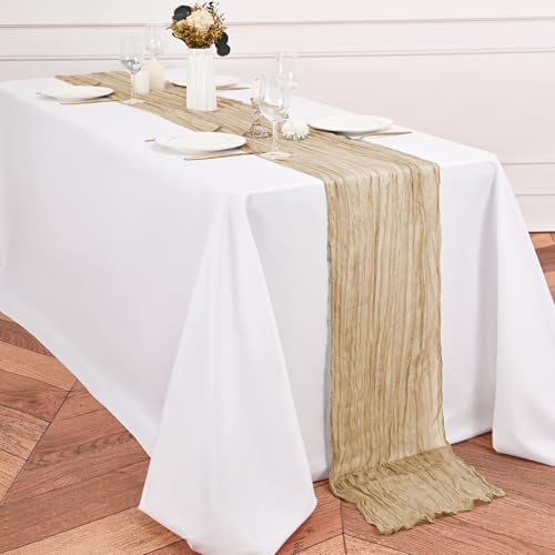 12 Pack Beige Table Runner 10Ft Cheesecloth Table Runner Rustic Gauze Table Runners Romantic Long Sheer Fabric Cheese Cloth Table Runners for Wedding Party Bridal Baby Shower - Image 3
