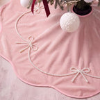 Foilswirl 48 Inch Pink Velvet Christmas Tree Skirt, Scallop Dedge - Image 3