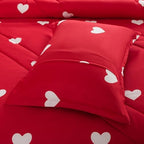 Caressma Love Queen Comforter Set - Romantic White Heart Print Red Bedding Comforter 3 Pieces Matching Pillowshams - Image 6