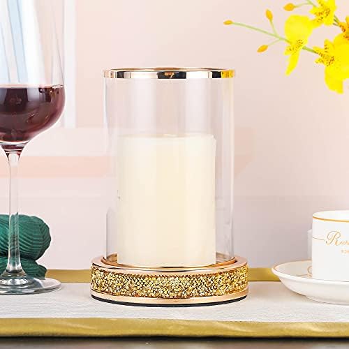 Pillar Candle Holders Set of 2,Hurricane Candle Holders,Candlesticks Holder With Glass Hurricane Lid,Metal Candle Holder For Coffee Dining Table, Wedding, Christmas, Home Decoration,Gold Candle Holder - Image 5