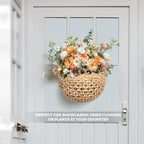 Handwoven Water Hyacinth Scalloped Hanging Basket, Wall Basket Hanging for Flowers Front Door Entryway, Living Room Scalloped Décor Wall Hanging Baskets 16" x 10" x 7", Boho Hanging Storage (Natural) - Image 4