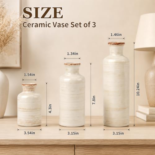 TBWIND Ceramic Vases Set of 3, White Modern Rustic Home Decor Flower Vases - Image 2