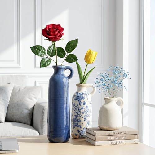 Ceramic Vase Set, 3Pcs Flower Vases for Modern Boho Farmhouse Decor, Decorative Vases for Pampas Grass & Dried Flowers, Distressed Finish - Image 6