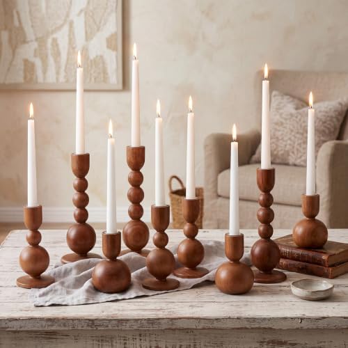 Mumufy 12 Pcs Wooden Candle Holders, Wood Taper Candlestick Holders Vintage Rustic Farmhouse Mid Century Candle Stand Set for Table Centerpiece, Wedding, Dining Table, Mantel and Home Decor (Brown) by Mumufy