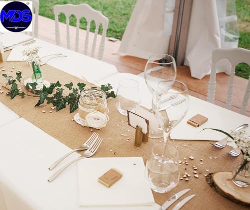 MDS® Pack of 12 Natural Burlap Table Runner, 12 x 108 Inch, Jute Vintage Rustic Farmhouse Boho Table Decor for Wedding Reception, Dining Table, Bridal Shower, Baby Shower & Holiday Party Decorations - Image 2