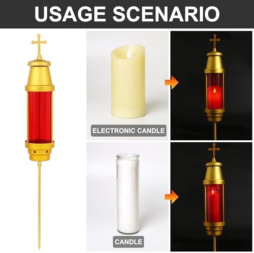 Cemetery Candle Holder, Greek Orthodox Cross Grave Lantern, Red - Image 3