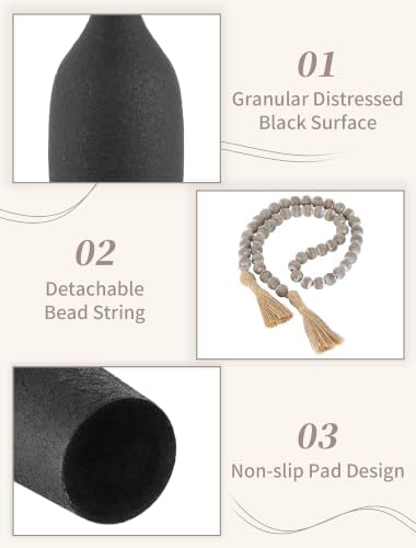 Sziqiqi Black Tall Floor Vase, Metal Floor Decor with Bead String for Home - Image 4