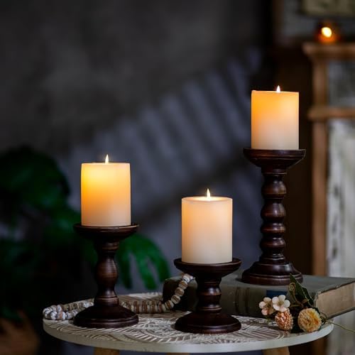 Romadedi Wood Candle Holders for Pillar, Dark Brown, Set of 3 - Image 6