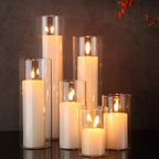 Shihanee 6 Glass Cylinder Vase Pillar Candle,Ivory,Set of 6 - Image 3