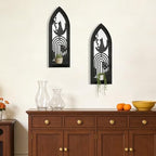 ZEXUIRU 2 Set Rustic Candle Sconces Living Room Bedroom Entryway Wood Mirrored, Farmhouse, Carved Frame Wall-Mount Wooden Candle Holders Wall Decor Hanging Handmade Holder - Black - Image 3
